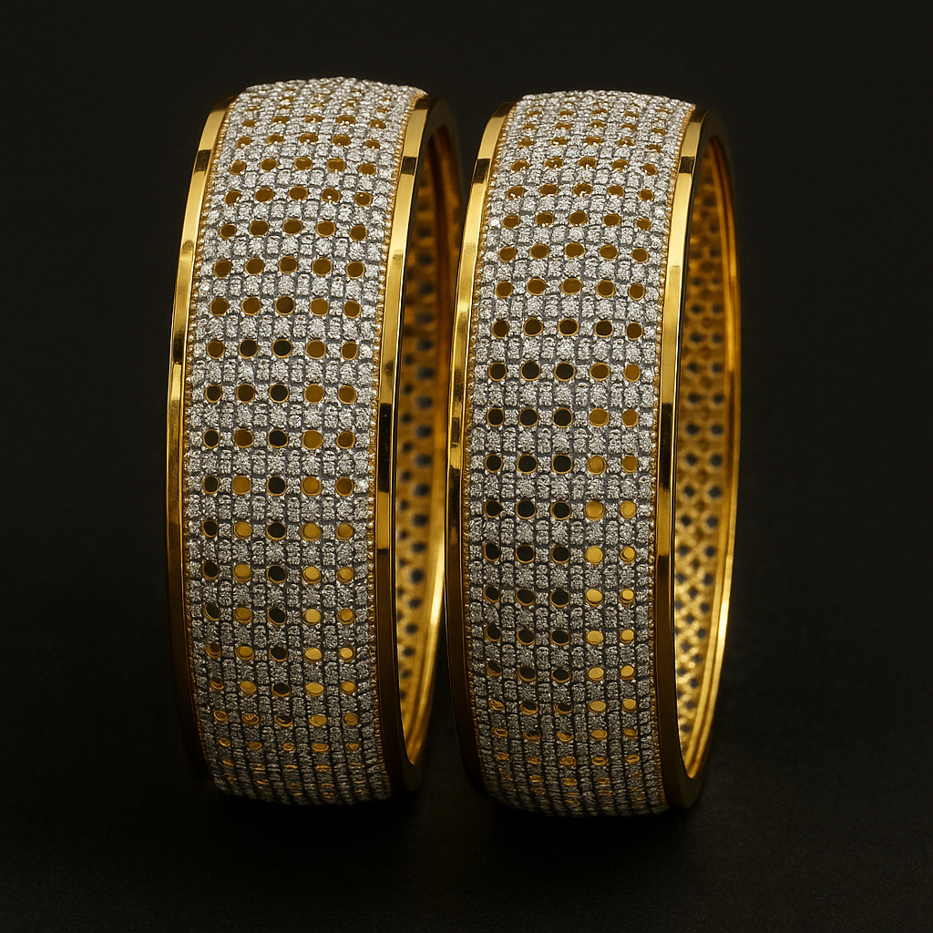 Stylish Gold & Diamond Bangles Pair